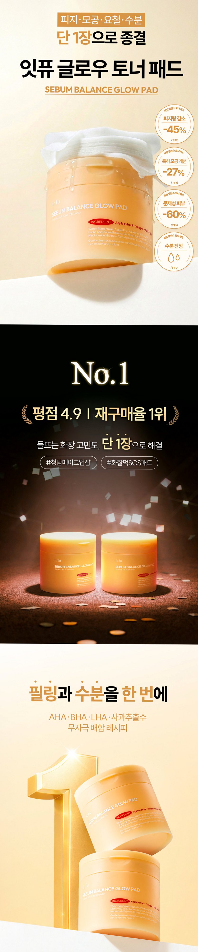 [요철제로 필링패드] 글로우 토너 패드 지우개 좁쌀 피지 모공 각질 아하 바하 60매, 2개